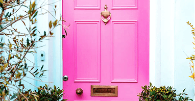 A bright, colourful front door